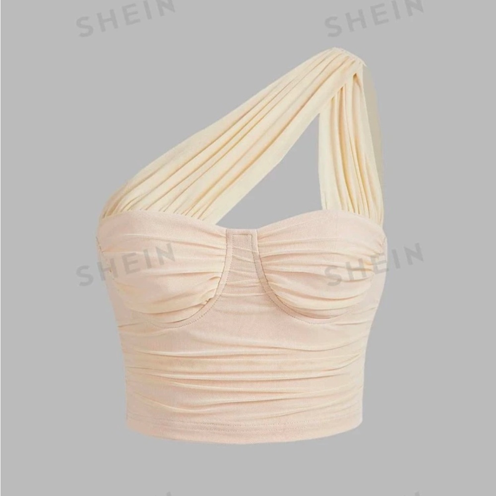 NWOT one shoulder ruched mesh top size medium